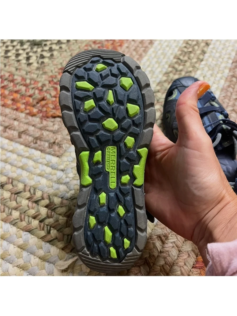 Merrell Kids Navy and Lime Green Hydro Hiker sandals size 2 youth